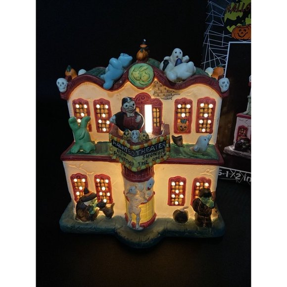 Halloween Harvest Spooky Lighted Porcelain House Haunted Theater - Picture 4 of 14